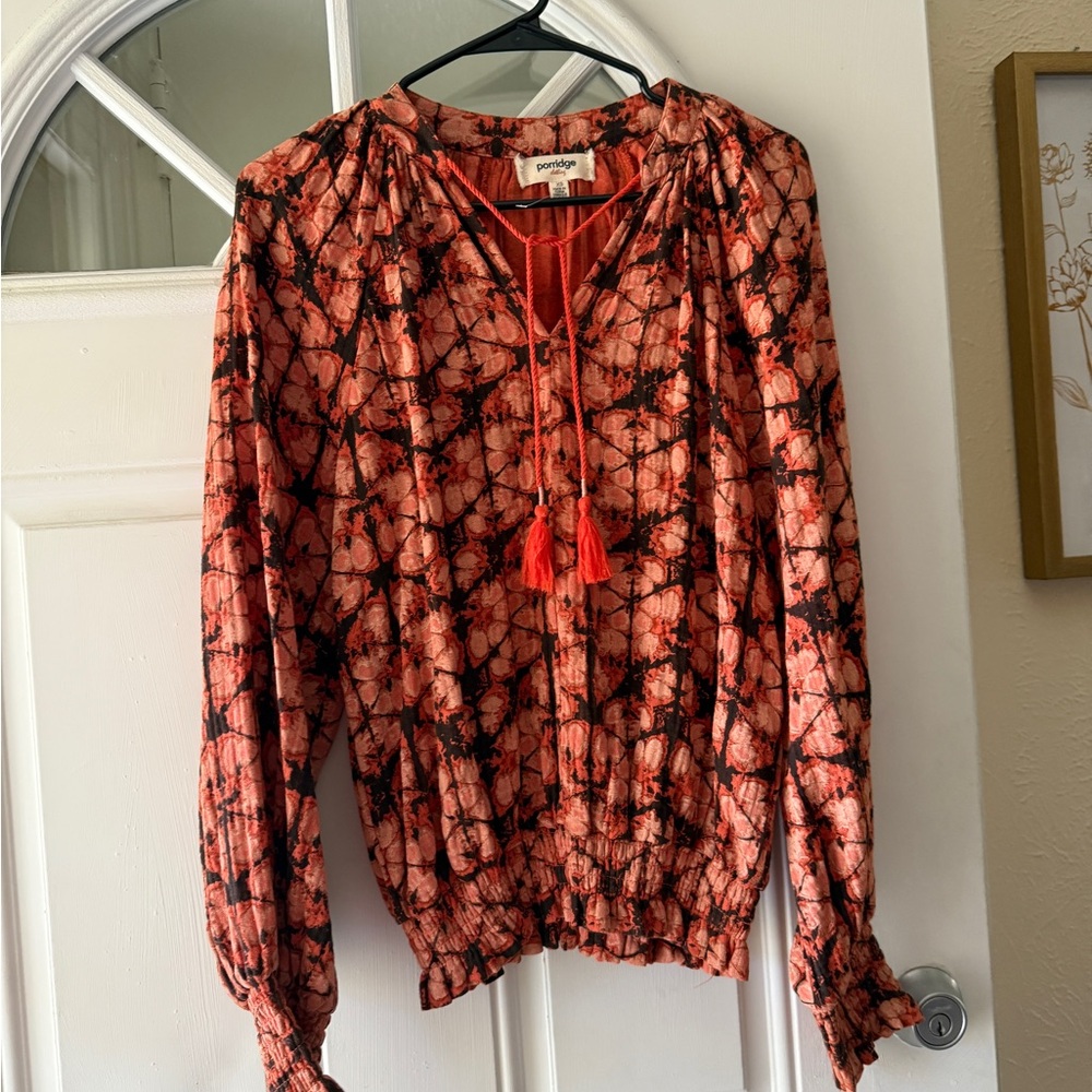 Anthropologie Porridge Orange Tie-Neck Blouse size XS